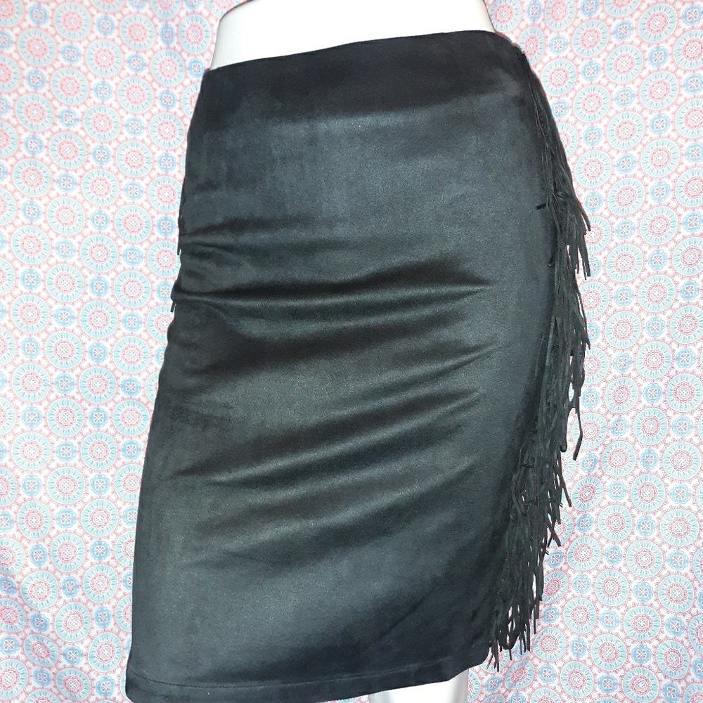 Gretchen Scott Black Fringe Skirt XS New